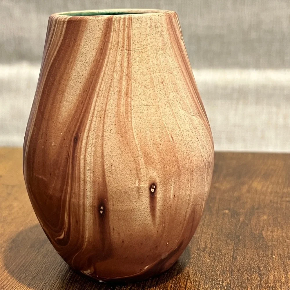 Vtg Pine Scent Pottery Vase Faux Bois Woodgrain Brown MCM‎ Retro Boho Chic
